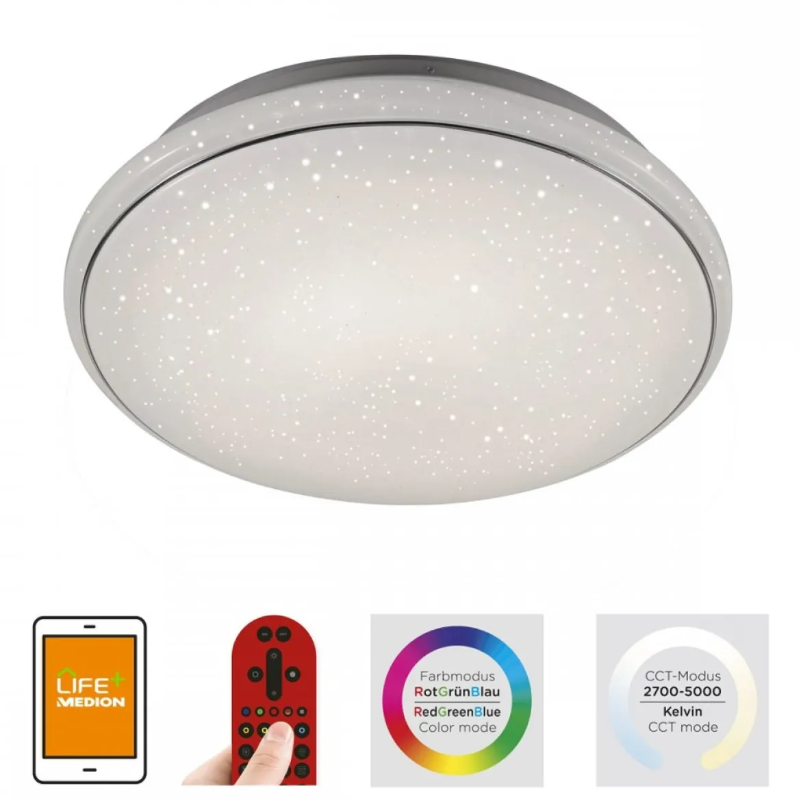 JUST LIGHT 14744-16 LOLAsmart LED Deckenleuchte Sternenhimmel rund 59cm RGBW