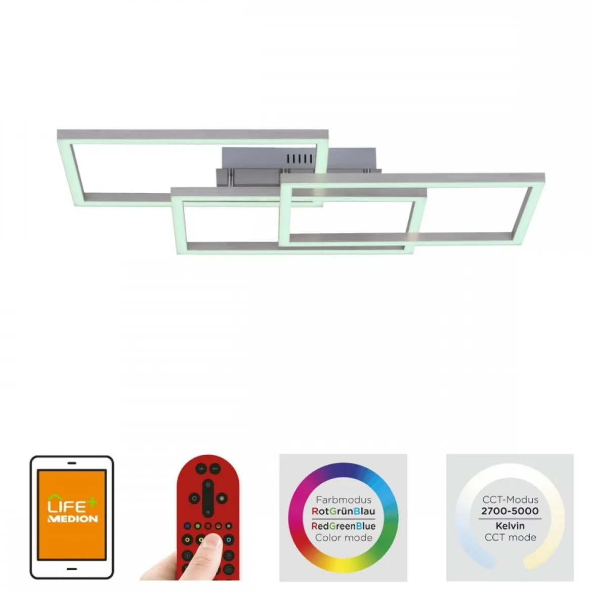 JUST LIGHT 16431-55 LOLAsmart MAXI LED Deckenleuchte stahlfarben RGBW