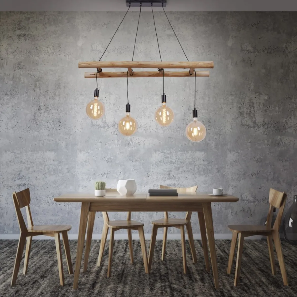 JUST LIGHT 15025-18 Pendelleuchte EDGAR 4-flammig schwarz Holz