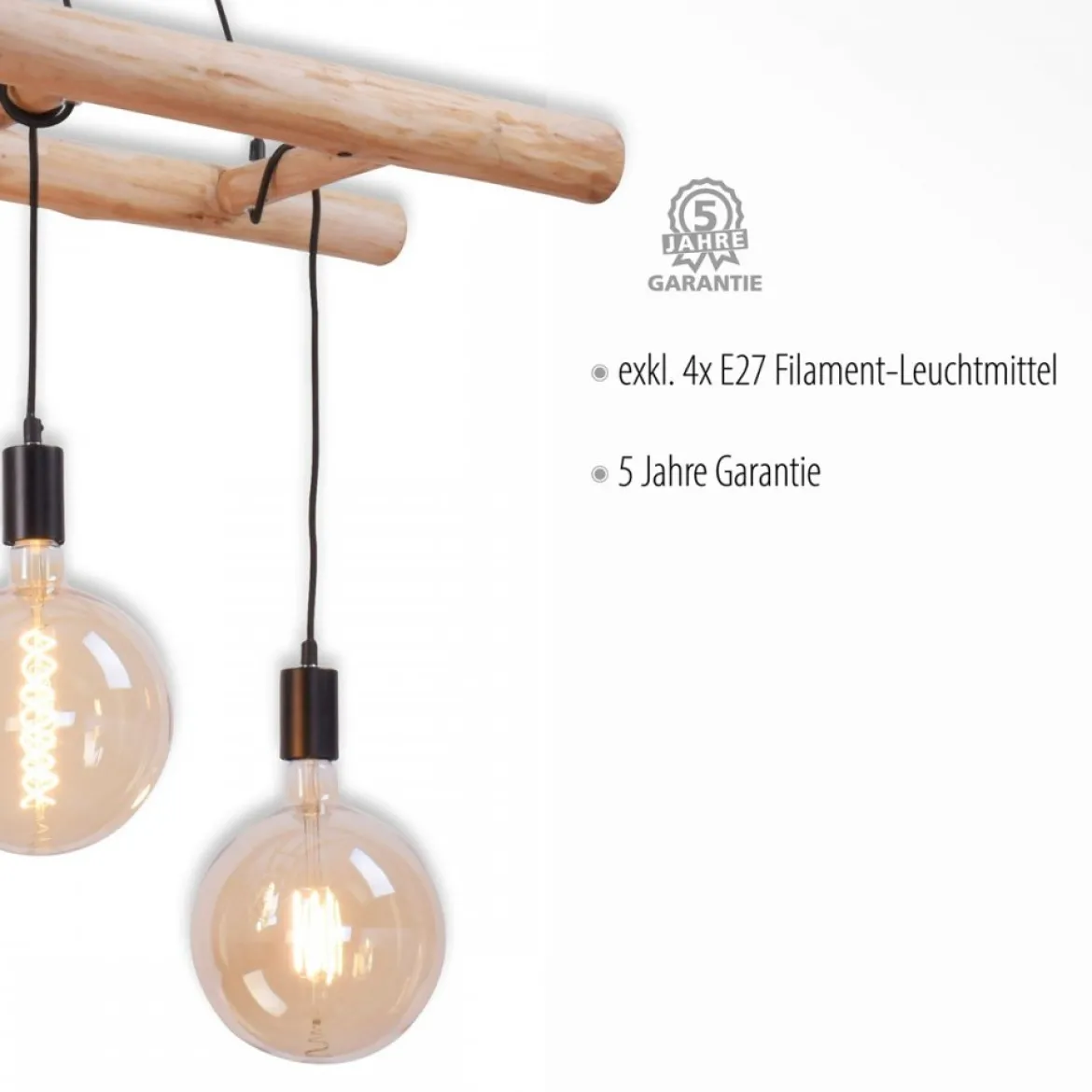 JUST LIGHT 15025-18 Pendelleuchte EDGAR 4-flammig schwarz Holz