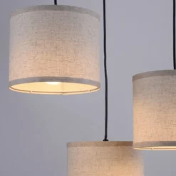 JUST LIGHT 11236-79 Pendelleuchte rund 3-flammig Holzdekor Stoffschirme E27