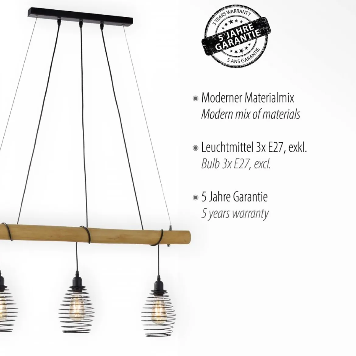 JUST LIGHT 15526-79 Pendelleuchte SPRING Holz-natur 3-flammig