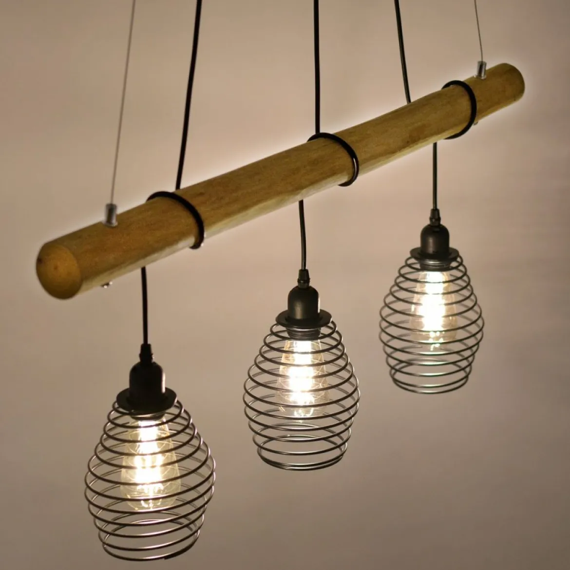 JUST LIGHT 15526-79 Pendelleuchte SPRING Holz-natur 3-flammig