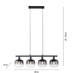 JUST LIGHT 15421-18 Pendelleuchte ZEA 4-flammig schwarz rauchglas