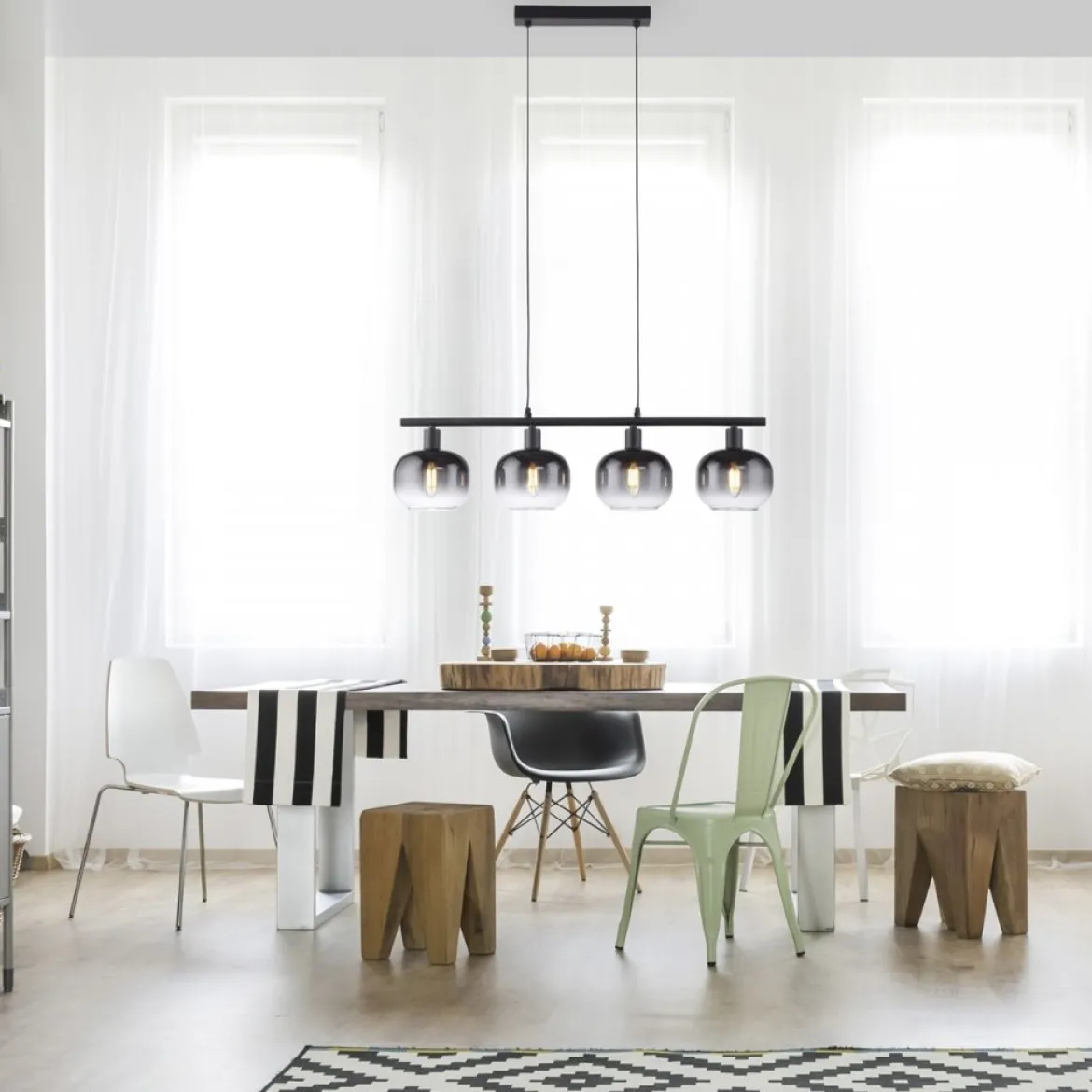 JUST LIGHT 15421-18 Pendelleuchte ZEA 4-flammig schwarz rauchglas