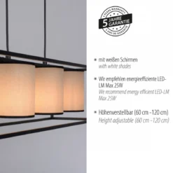 JUST LIGHT 15305-18 RAVEN Pendelleuchte 4-flammig schwarz Stoffschirme