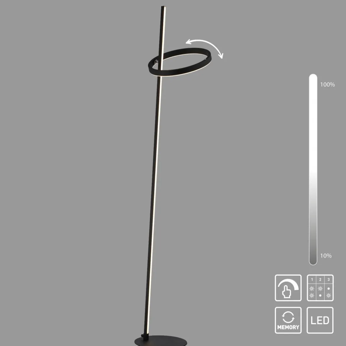 JUST LIGHT 15397-18 RITUS Stehleuchte schwarz per Touchdimmer