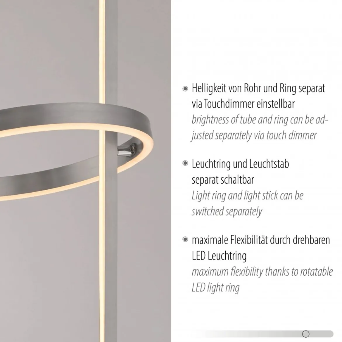 JUST LIGHT 15397-55 RITUS Stehleuchte stahl dimmbar, Touchdimmer