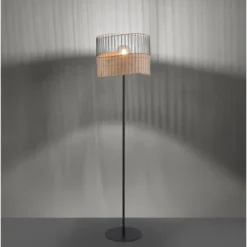 JUST LIGHT 11151-79 Stehleuchte schwarz Metall Holzgeflecht rustikaler Vintage Look