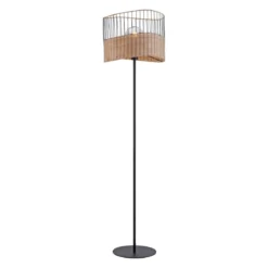 JUST LIGHT 11151-79 Stehleuchte schwarz Metall Holzgeflecht rustikaler Vintage Look