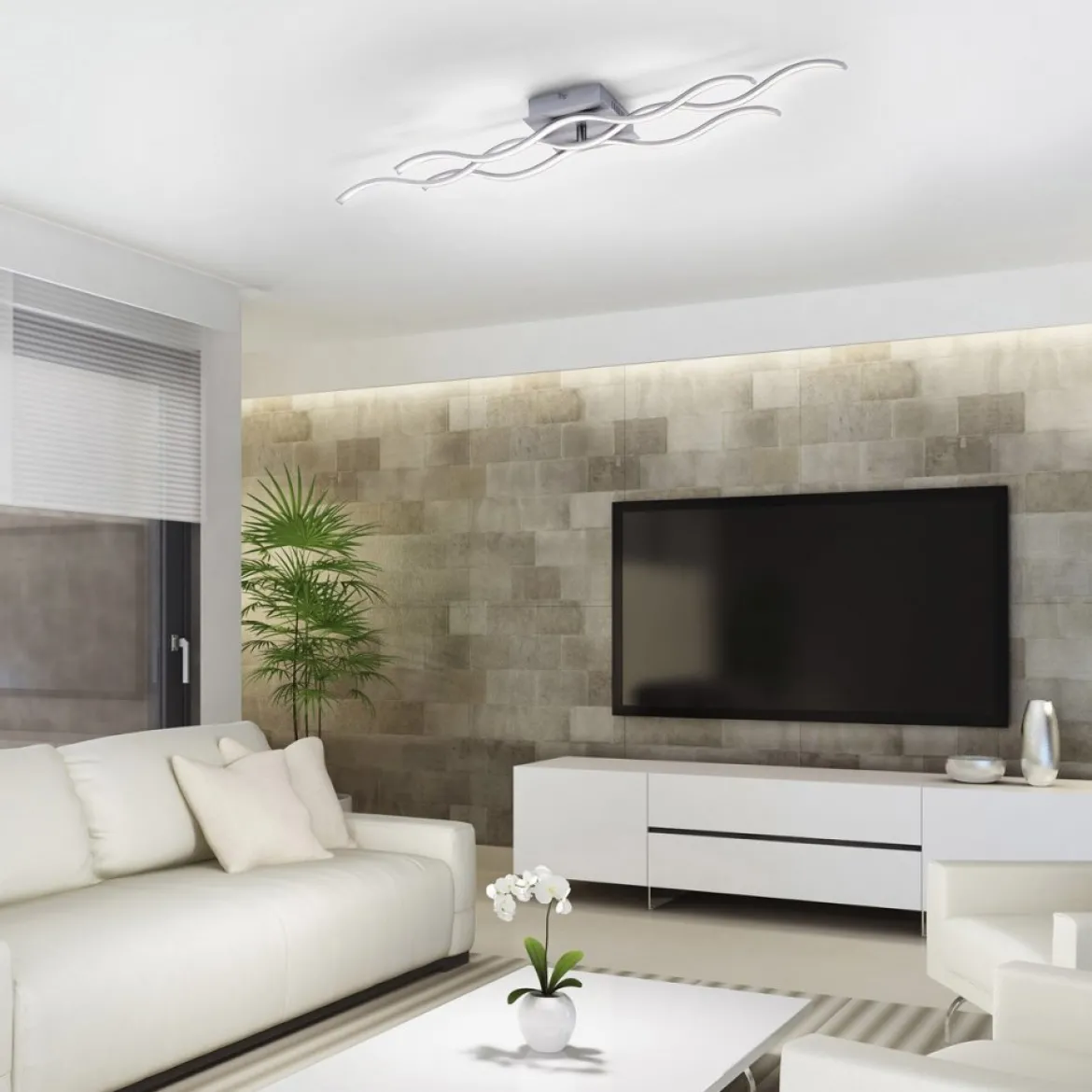 JUST LIGHT 15166-55 WAVE LED Deckenleuchte stahlfarben Wellenform 3000K 98cm