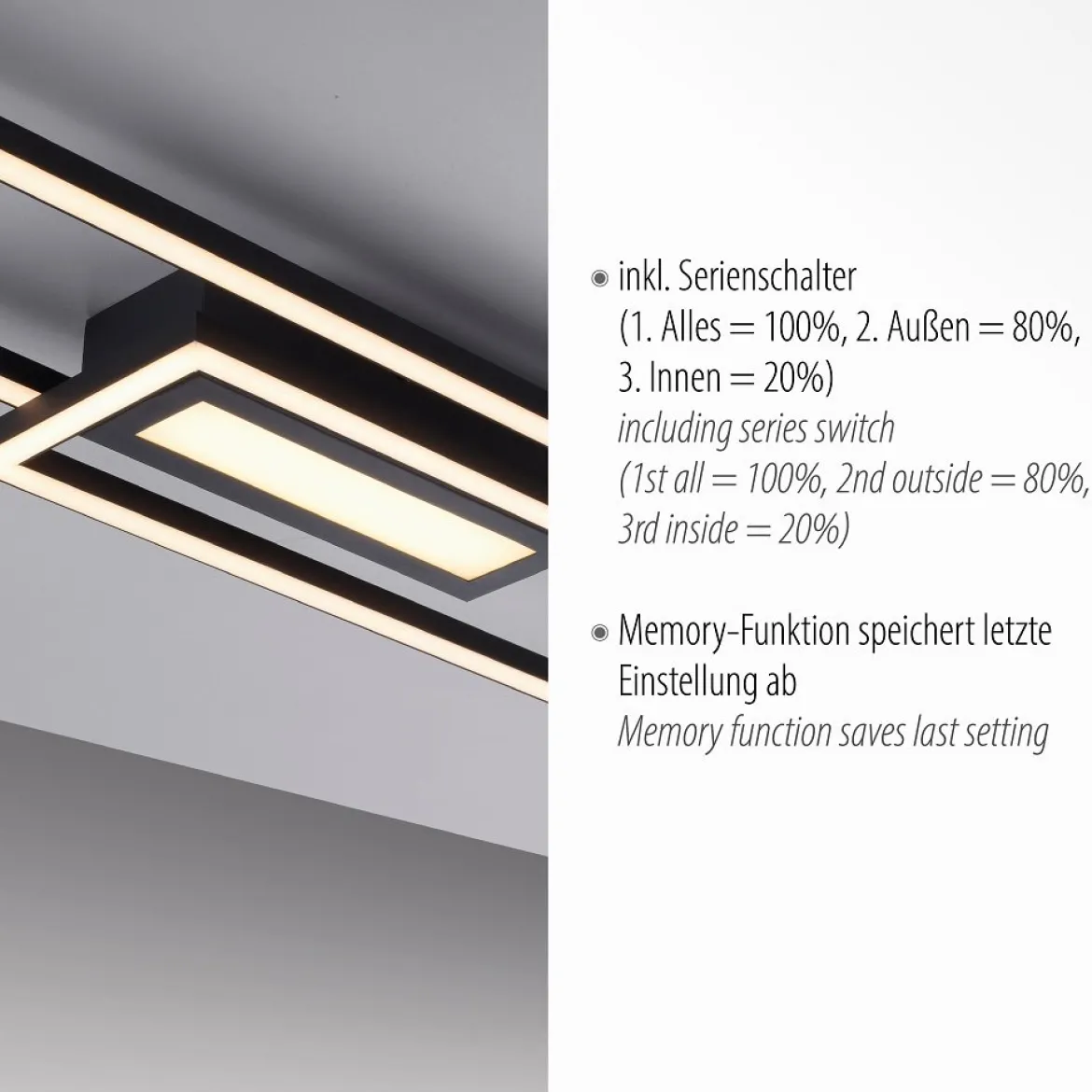 Leuchten Direkt 14696-18 ASMIN LED Deckenleuchte flach schwarz 95x18cm