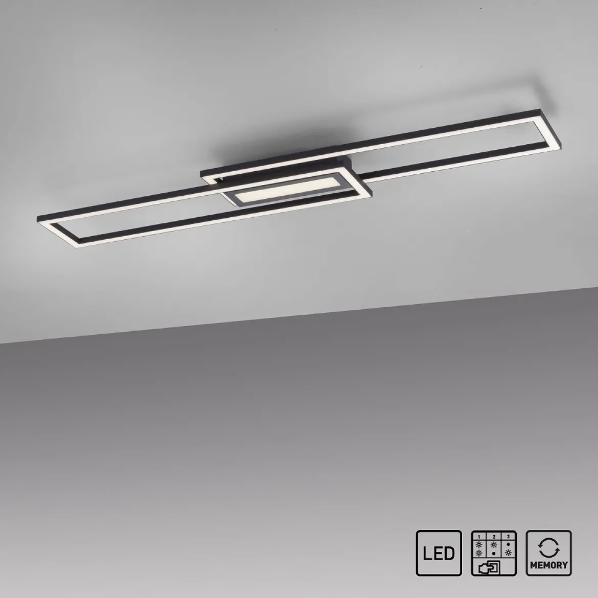 Leuchten Direkt 14696-18 ASMIN LED Deckenleuchte flach schwarz 95x18cm
