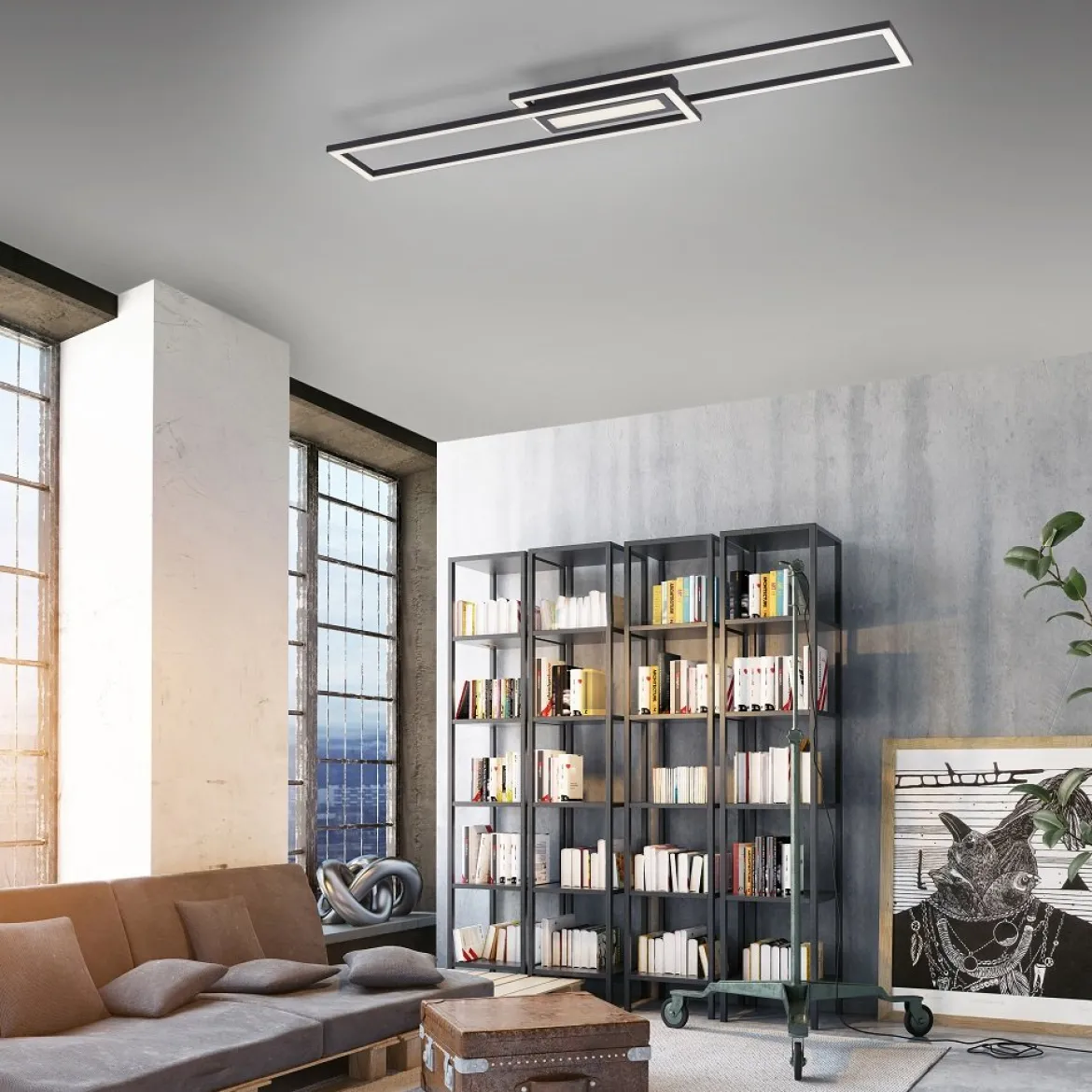 Leuchten Direkt 14696-18 ASMIN LED Deckenleuchte flach schwarz 95x18cm