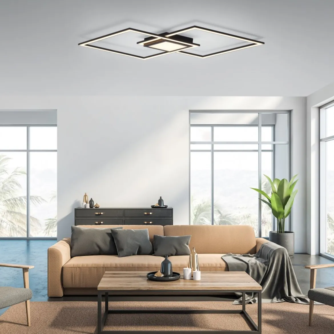 Leuchten Direkt 14695-18 ASMIN LED Deckenleuchte flach schwarz 106x37cm