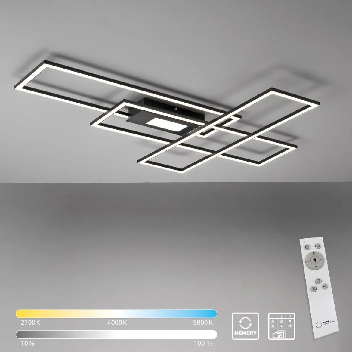 Leuchten Direkt 14693-18 ASMIN LED Deckenleuchte rechteckig schwarz