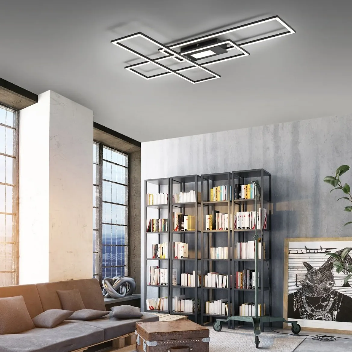 Leuchten Direkt 14693-18 ASMIN LED Deckenleuchte rechteckig schwarz