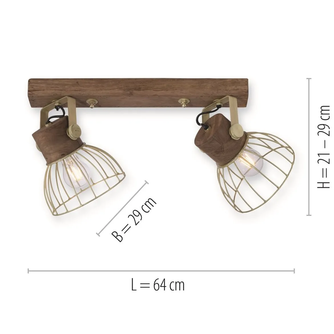 Leuchten Direkt 11487-60 Deckenleuchte Alami 2-flammig messing holz E27