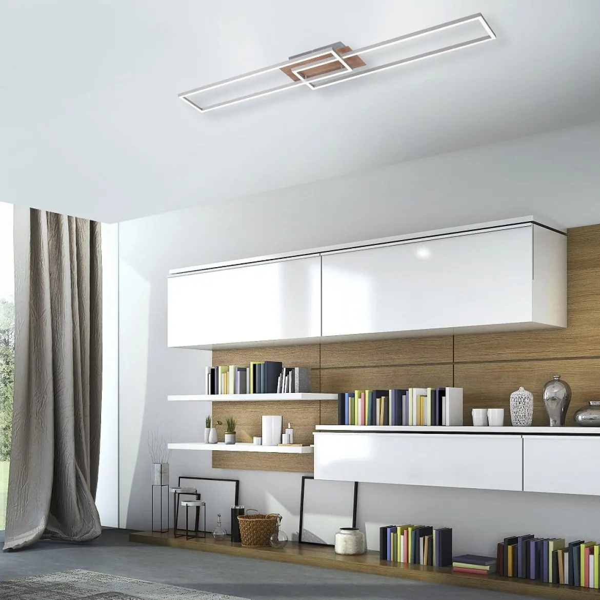 Leuchten Direkt 14019-78 Deckenleuchte Iven 110c 25cm stahl Holzdekor CCT