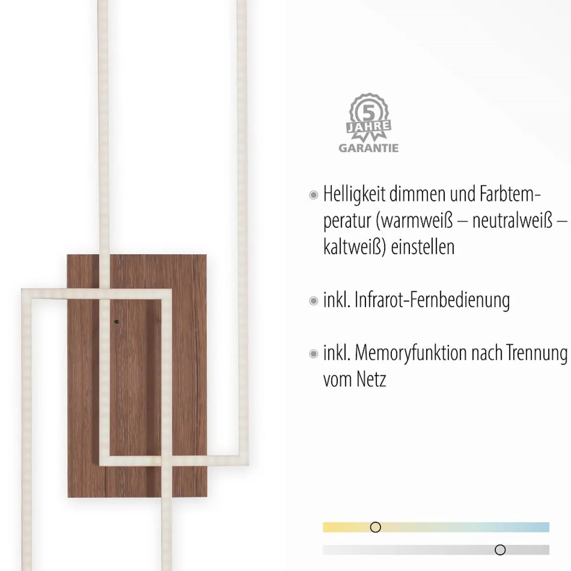 Leuchten Direkt 14019-78 Deckenleuchte Iven 110c 25cm stahl Holzdekor CCT