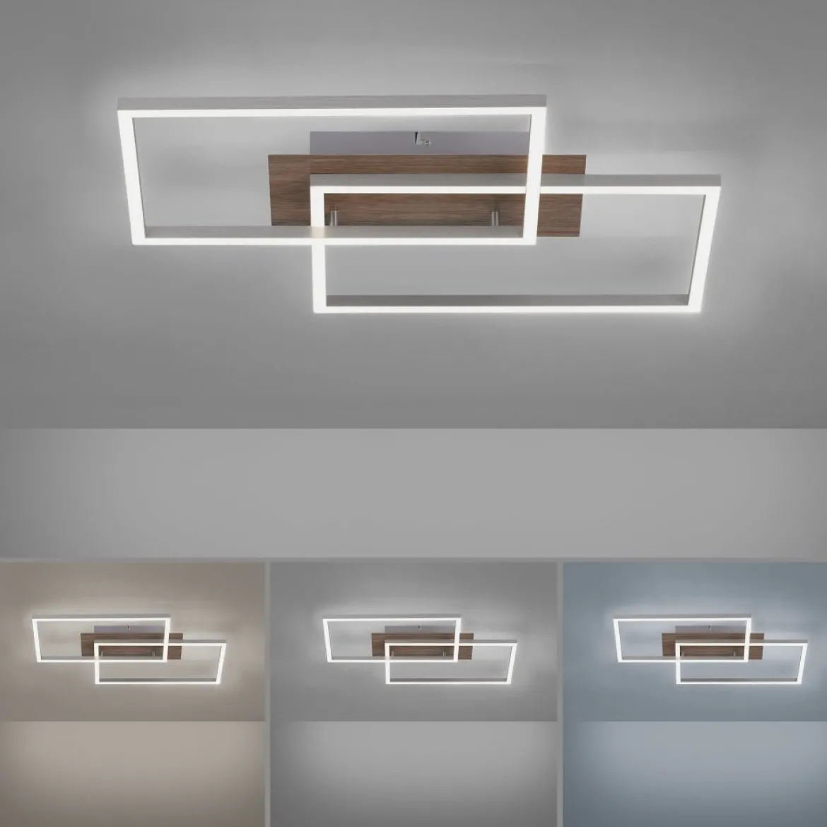 Leuchten Direkt 14018-78 Deckenleuchte Iven 2-flammig stahl Holzdekor CCT