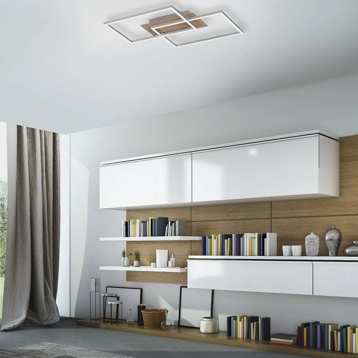 Leuchten Direkt 14018-78 Deckenleuchte Iven 2-flammig stahl Holzdekor CCT