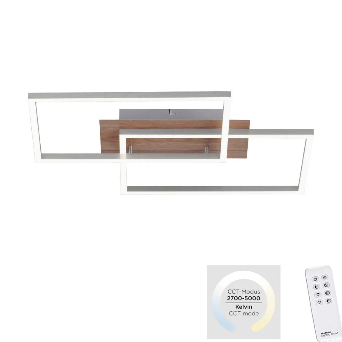 Leuchten Direkt 14018-78 Deckenleuchte Iven 2-flammig stahl Holzdekor CCT