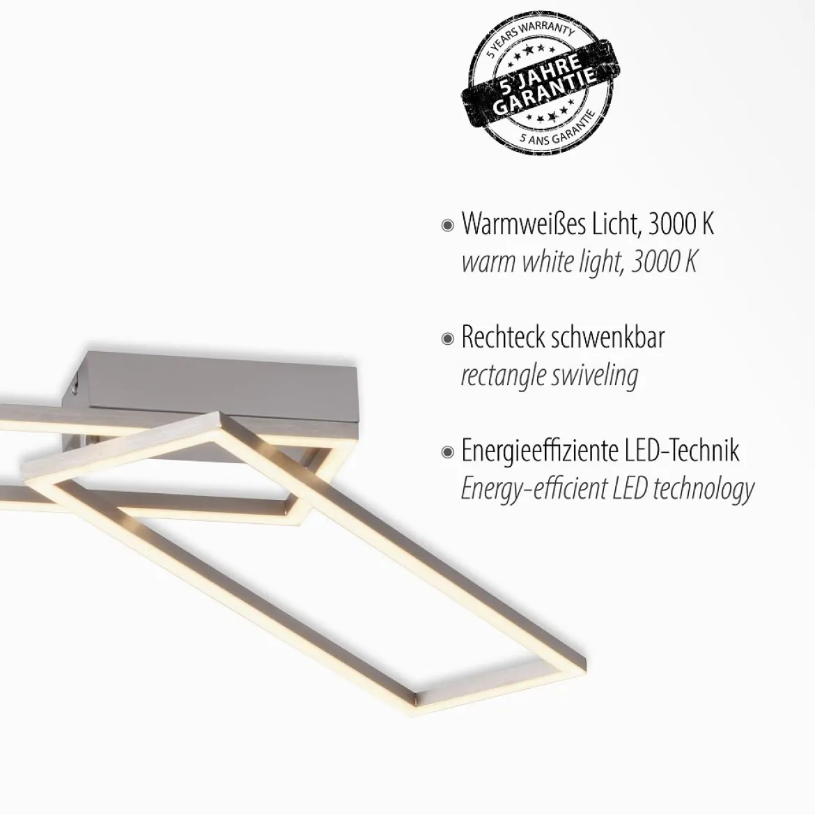 Leuchten Direkt 14023-55 Deckenleuchte Iven stahl rechteckig 3000K dimmbar