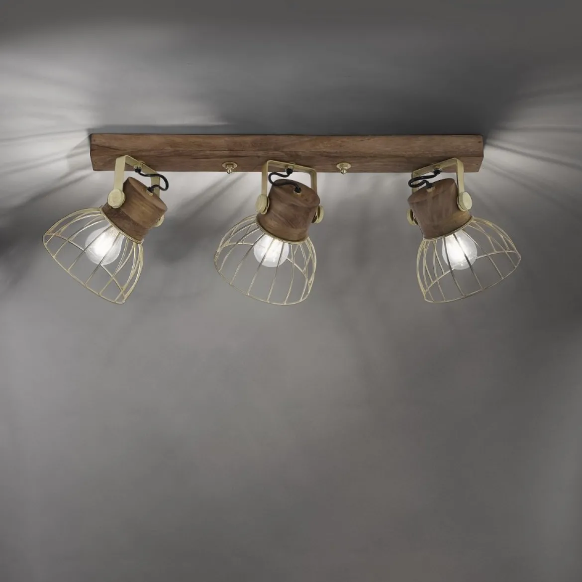 Leuchten Direkt 11488-60 Deckenleuchte Alami 3-flammig messing holz E27
