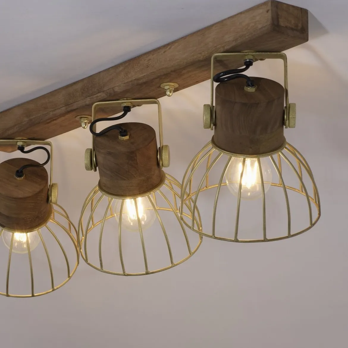 Leuchten Direkt 11488-60 Deckenleuchte Alami 3-flammig messing holz E27