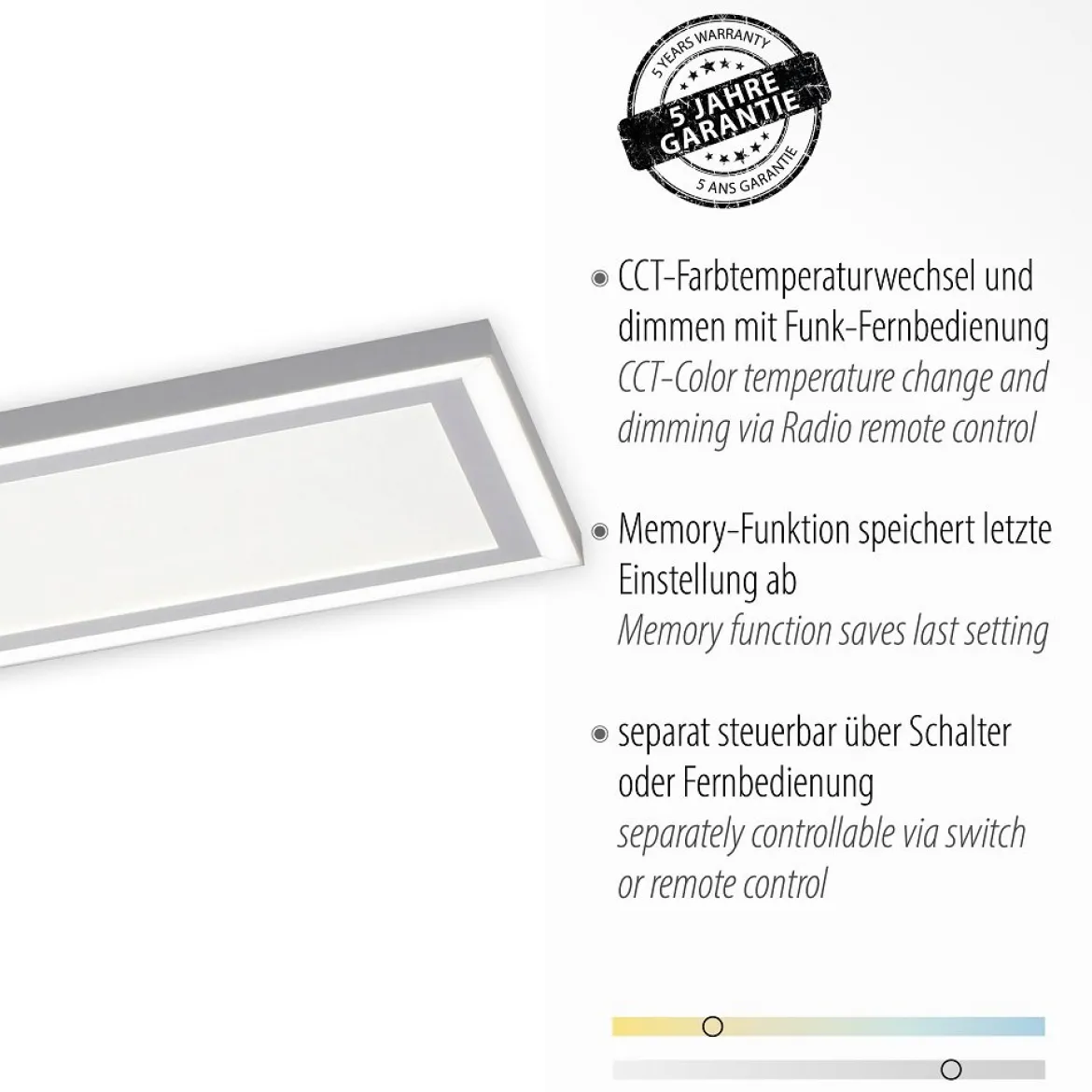 Leuchten Direkt 14875-16 EDGING LED Deckenleuchte Weiss 110x28cm CCT