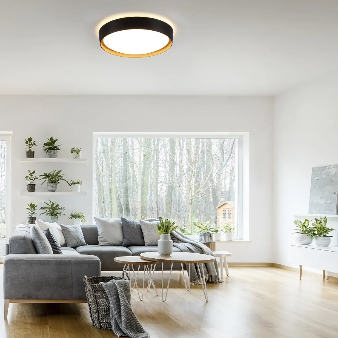 Leuchten Direkt 14347-18 EMILIA LED Deckenleuchte schwarz Holzoptik 40cm