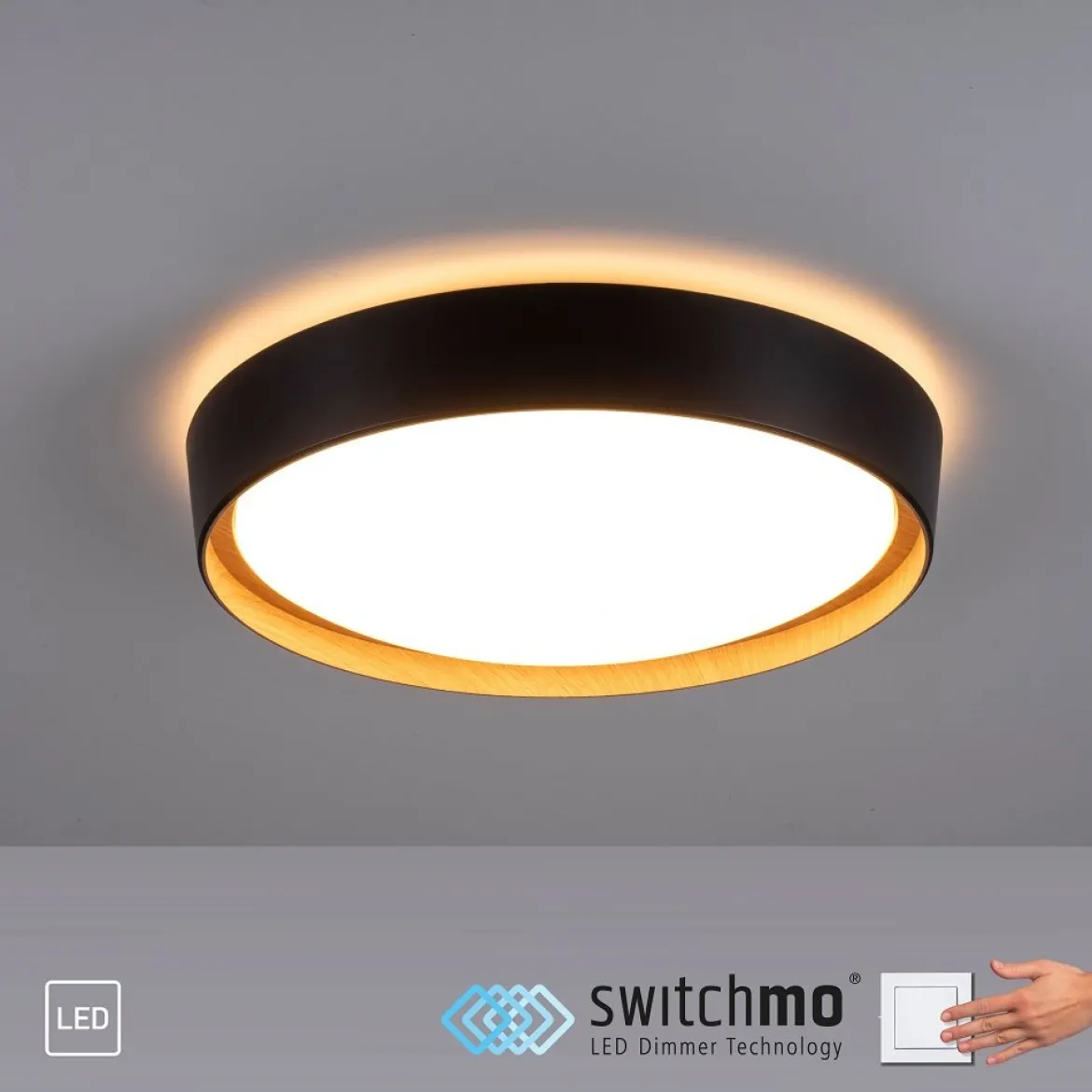 Leuchten Direkt 14347-18 EMILIA LED Deckenleuchte schwarz Holzoptik 40cm