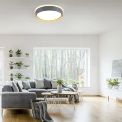 Leuchten Direkt 14347-15 EMILIA LED Deckenleuchte rund grau Holzoptik 40cm
