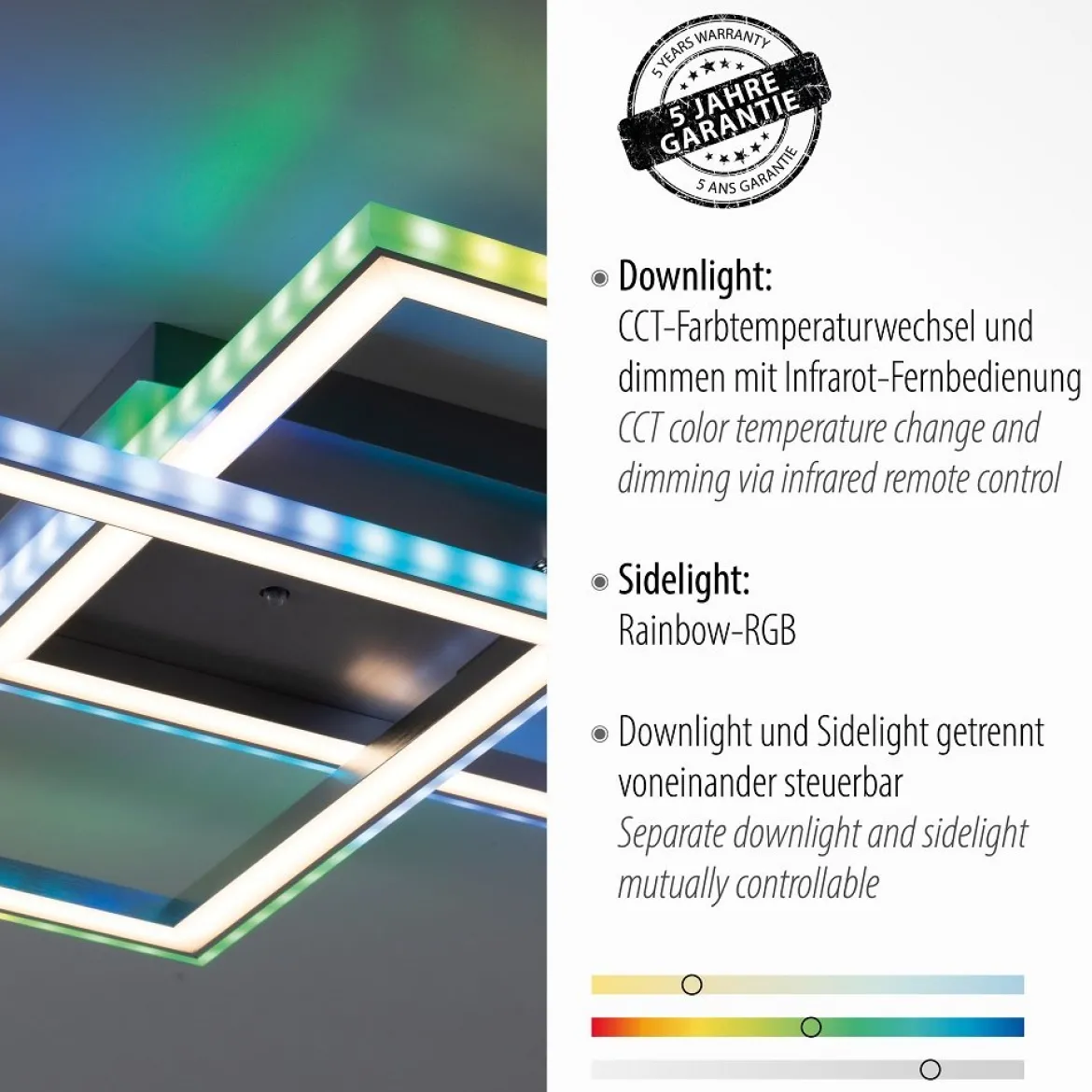 Leuchten Direkt 14634-55 FELIX60 LED Deckenleuchte RGBW 445x445mm silberfarben