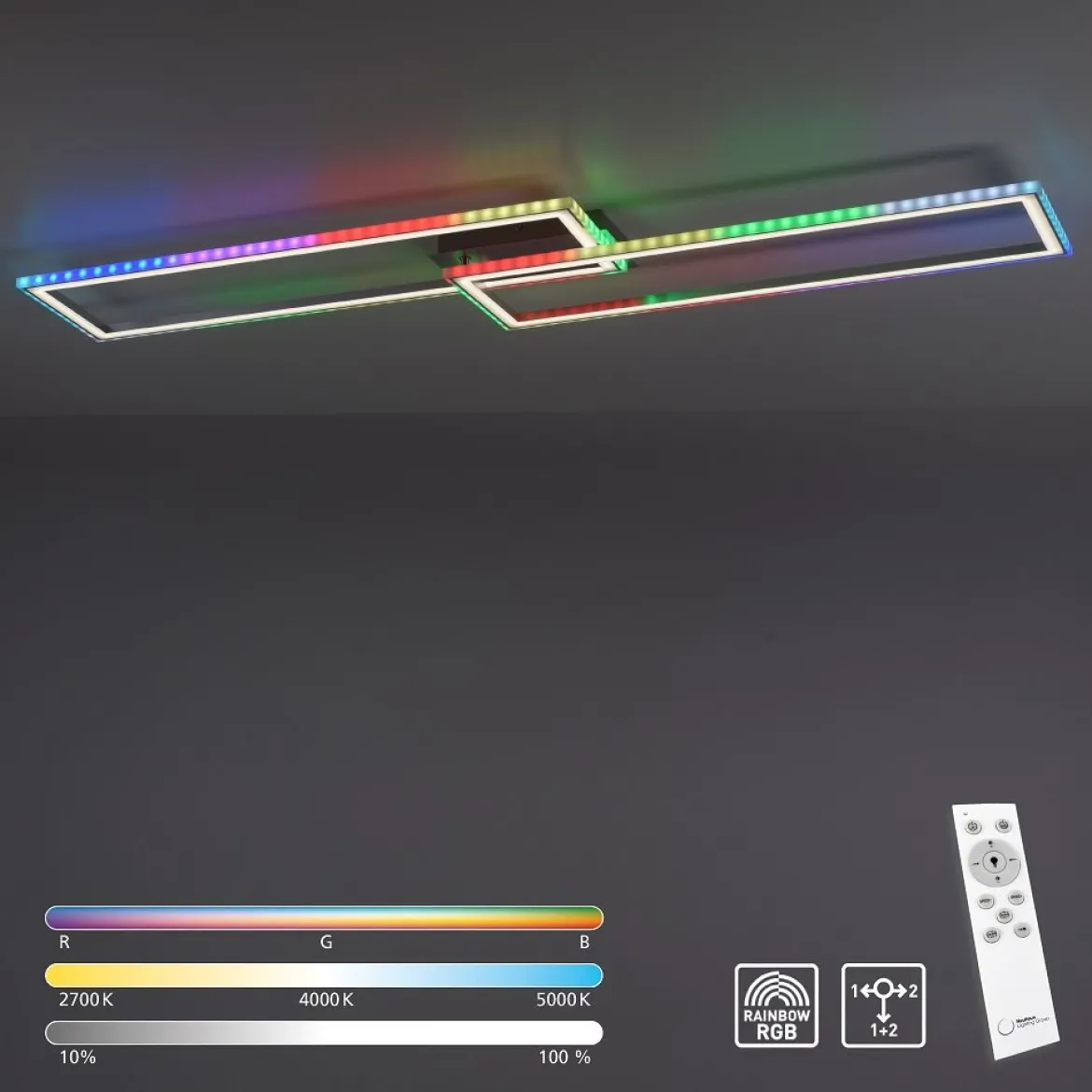 Leuchten Direkt 14635-55 FELIX60 LED Deckenleuchte 72x120cm RGBW silber