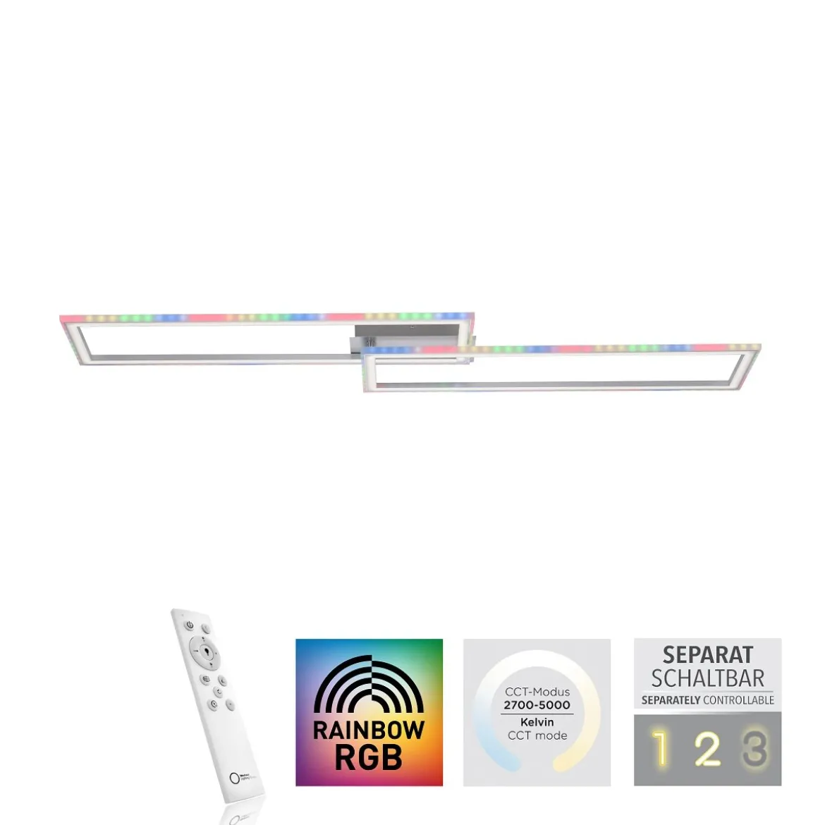 Leuchten Direkt 14635-55 FELIX60 LED Deckenleuchte 72x120cm RGBW silber