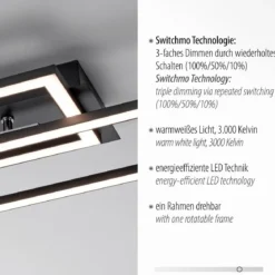 Leuchten Direkt 14691-18 IVEN LED Deckenleuchte schwarz 3 Step Dim 102x20cm