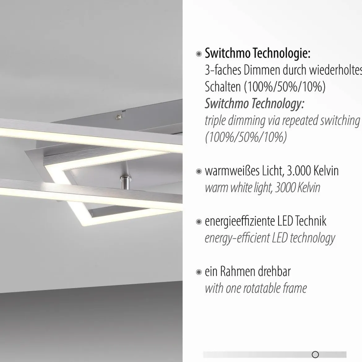 Leuchten Direkt 14691-55 IVEN LED Deckenleuchte silberfarben 3 Step Dim 102x20cm