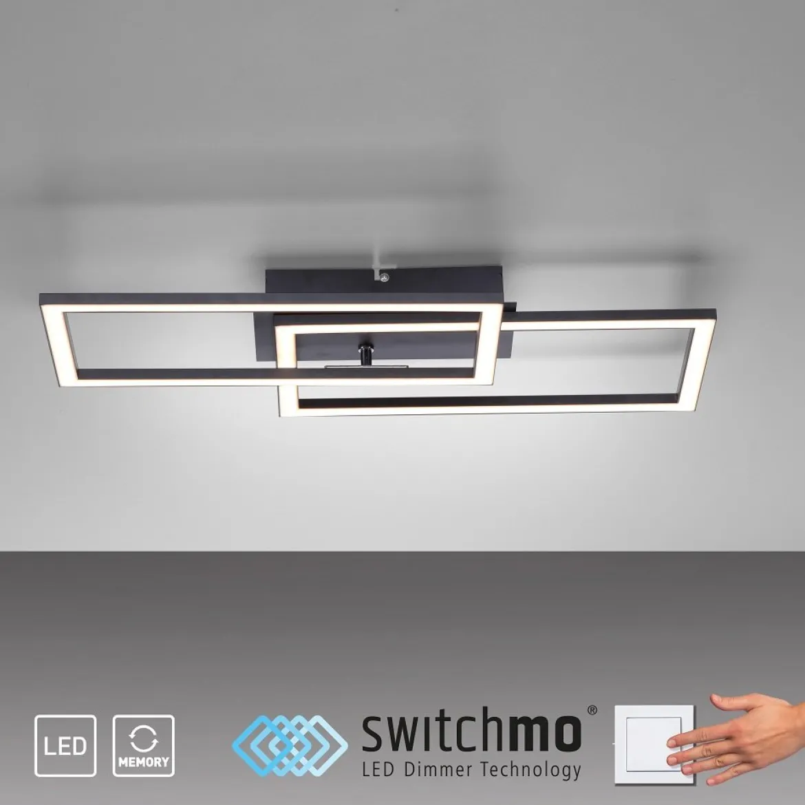 Leuchten Direkt 14692-18 IVEN LED Deckenleuchte schwarz 3 Step Dim 54x31cm