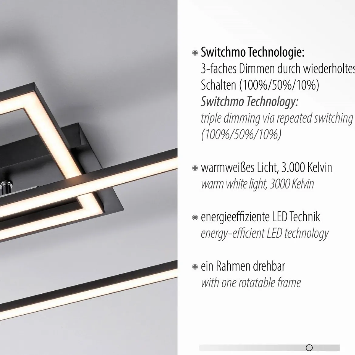 Leuchten Direkt 14692-18 IVEN LED Deckenleuchte schwarz 3 Step Dim 54x31cm