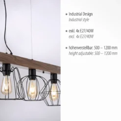 Leuchten Direkt 15214-78 KASKA Pendelleuchte 4-flammig Holzdekor