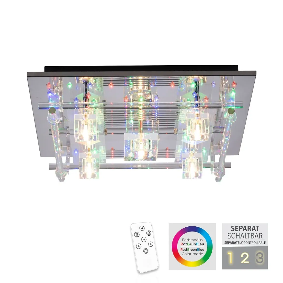 Leuchten Direkt 51365-17 KEMAL2.0 LED Deckenleuchte Kristallglas chrom 50x50cm
