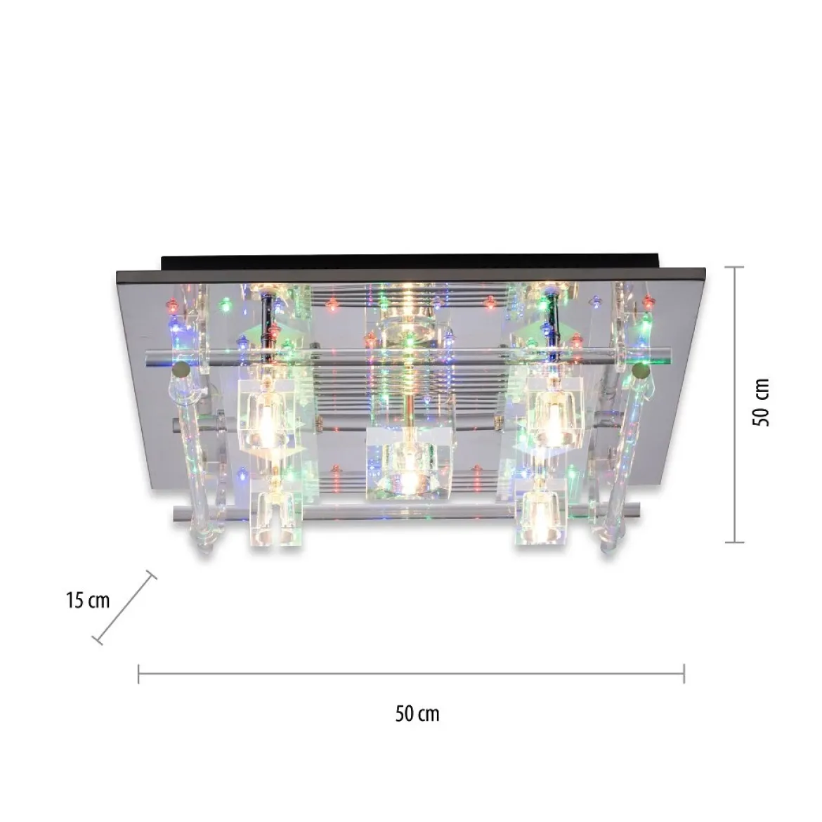 Leuchten Direkt 51365-17 KEMAL2.0 LED Deckenleuchte Kristallglas chrom 50x50cm