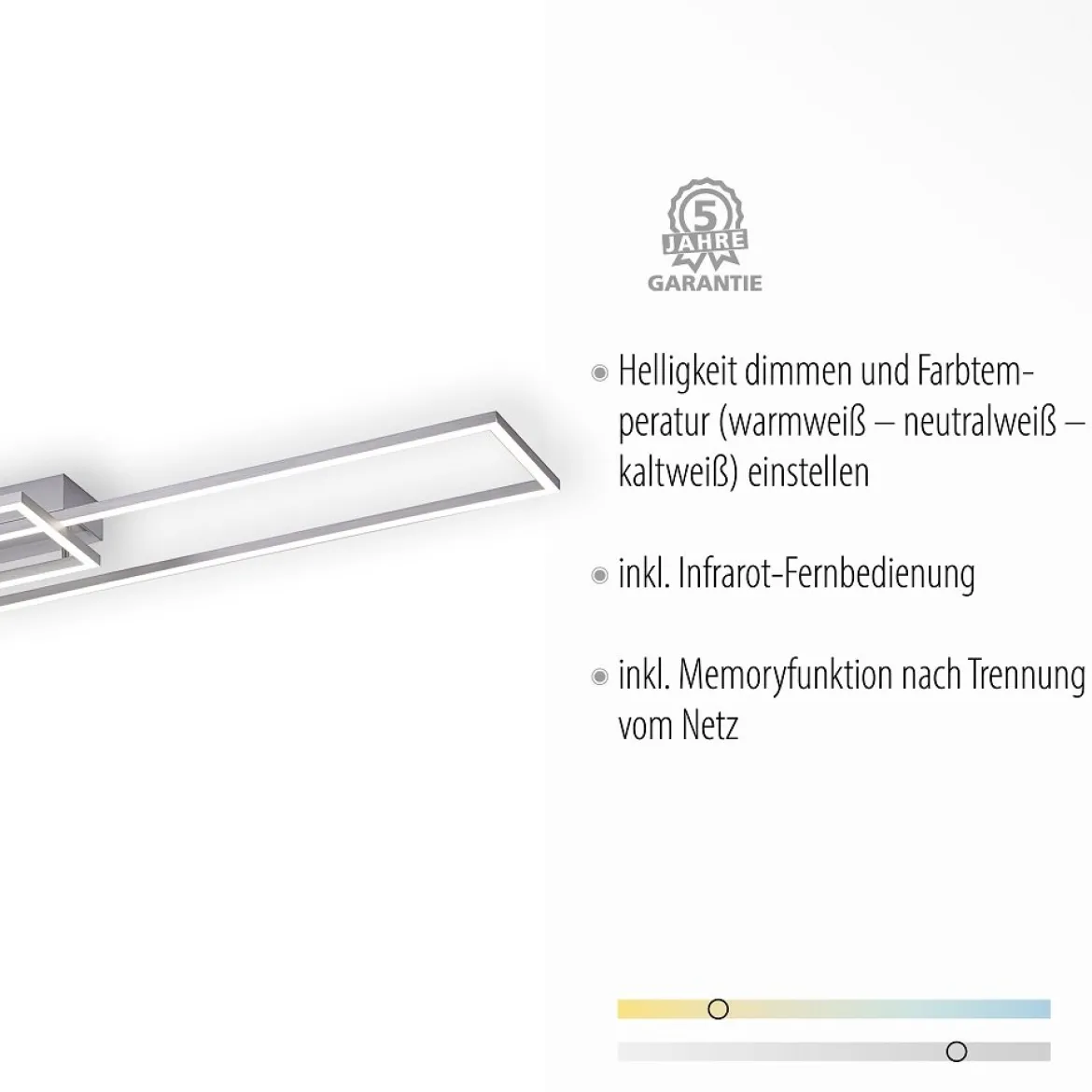 Leuchten Direkt 14019-55 LED Deckenleuchte Iven 110x25cm stahl CCT