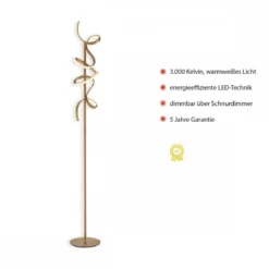 Leuchten Direkt 19031-60  LED Stehleuchte Curls messing matt dimmbar