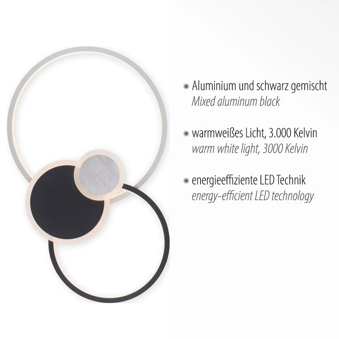 Leuchten Direkt 14548-18 PAPILON Deckenleuchte 4 Ringe schwarz aluminium