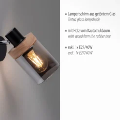 Leuchten Direkt 11311-18 PASQUAL Wand- und Deckenleuchte Rauchglas holz