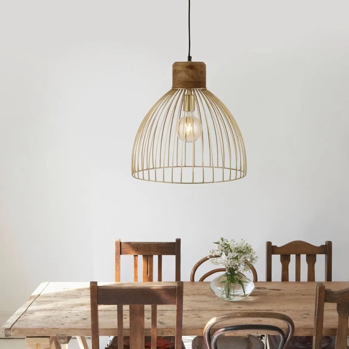 Leuchten Direkt 11489-60 Pendelleuchte Alami messing holz E27
