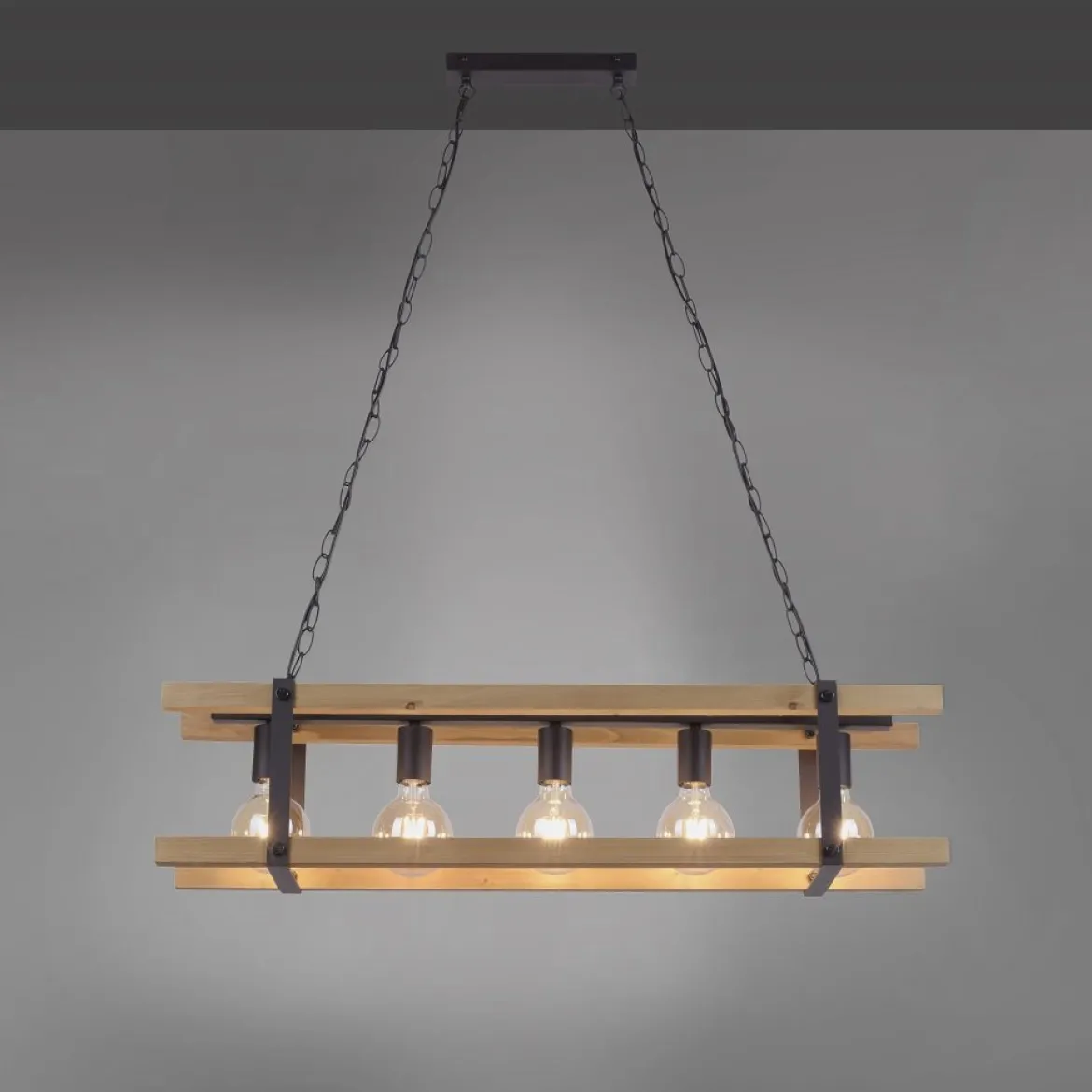 Leuchten Direkt 15685-79 Pendelleuchte Edith 5-flammig holz natur